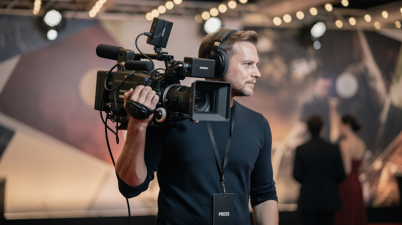 Camera operator filming during a movie premiere event