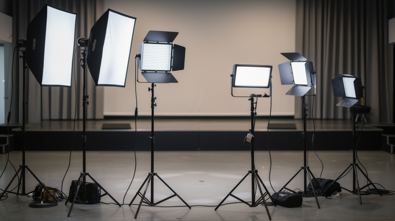 Professional lighting rig and softboxes for event coverage