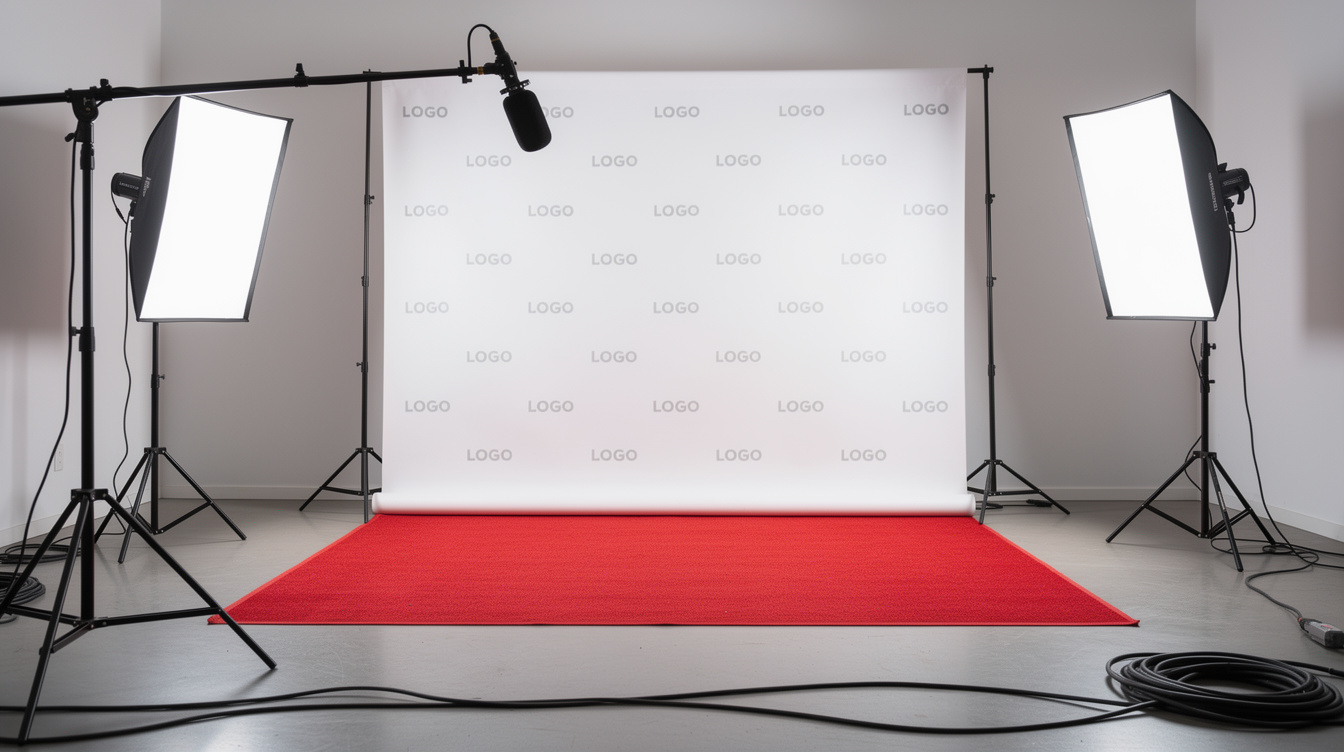 Interview setup with microphone and softbox lighting